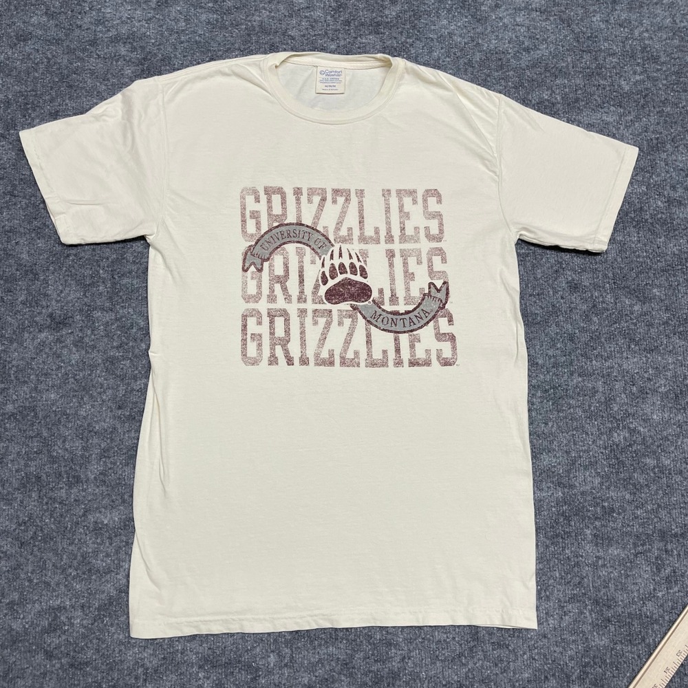 University of Montana Grizzlies‎ T-Shirt Mens Medium Cream Comfort Wash NCAA